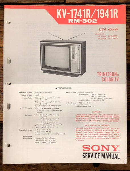 Sony KV-1741R KV-1941R Television / TV  Service Manual *Original*