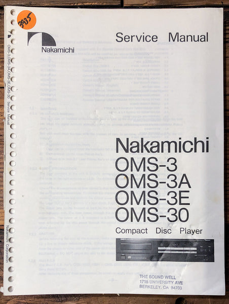 Nakamichi OMS-3 -3A -3E -30 CD Player  Service Manual *Original*