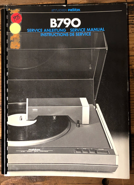 Studer / Revox B790 B-790 Record Player / Turntable  Service Manual *Original*