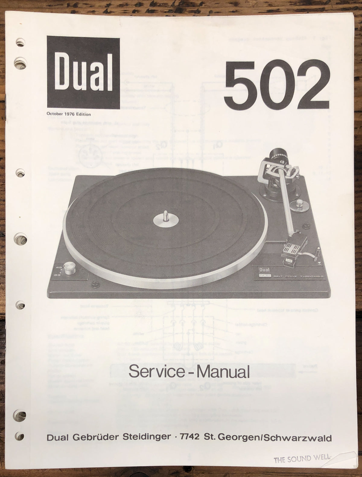 Dual Model 502 Record Player / Turntable  Service Manual *Original*