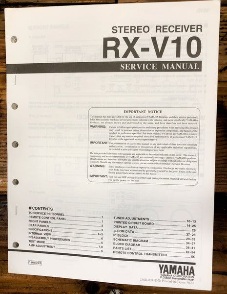 Yamaha RX-V10 Receiver  Service Manual *Original*
