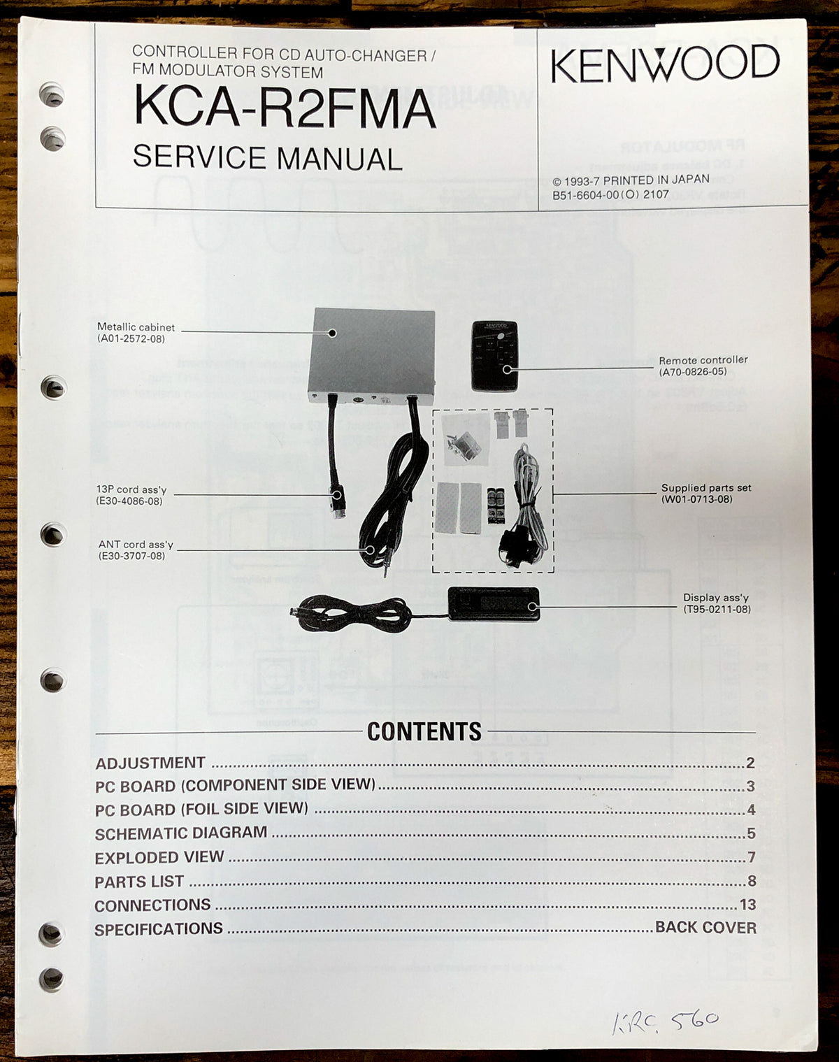 Kenwood KCA-R2FMA CD Changer  Service Manual *Original*