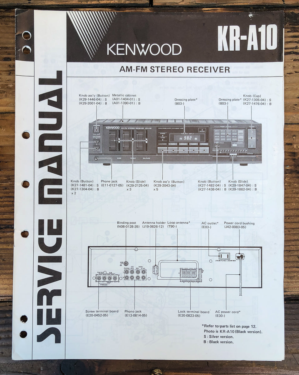 Kenwood KR-A10 Receiver Service Manual *Original*
