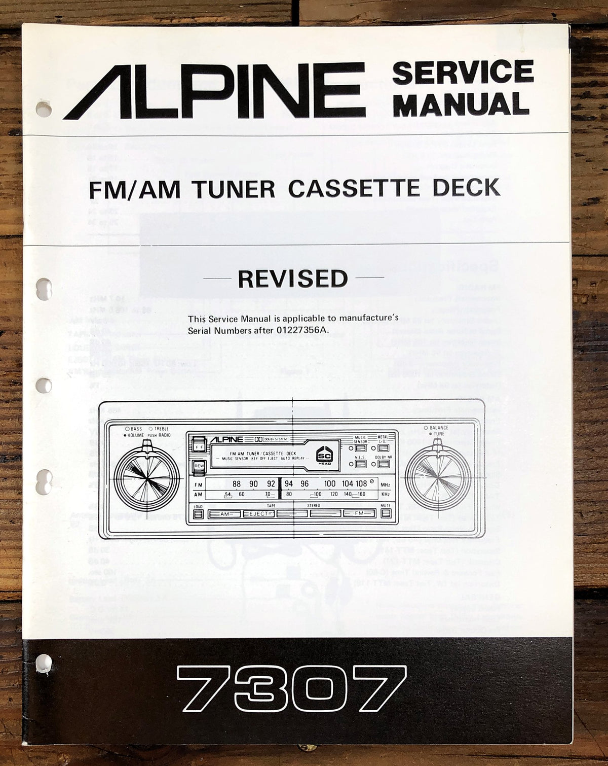 Alpine 7307 FM/AM Tuner Cassette Deck Service Manual *Original*