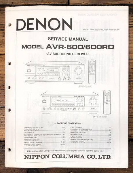 Denon AVR-600 AVR-600RD Receiver  Service Manual *Original*