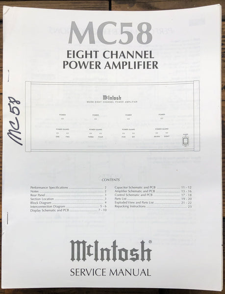 McIntosh MC58 MC-58 Amplifier  Service Manual *Original*