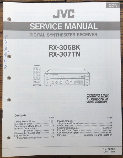 JVC RX-306 RX-307 TN BK Receiver Owner & Service Manual  *Original*