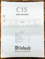 McIntosh C15 C-15 Preamp / Preamplifier  Service Manual *Original*