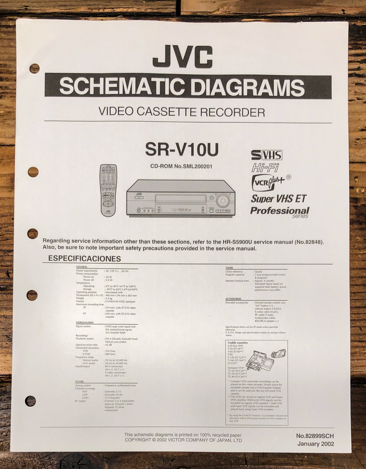 JVC SR-V10U VCR Service Manual *Original*