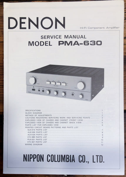 Denon PMA-630 Preamp / Preamplifier  Service Manual *Original*