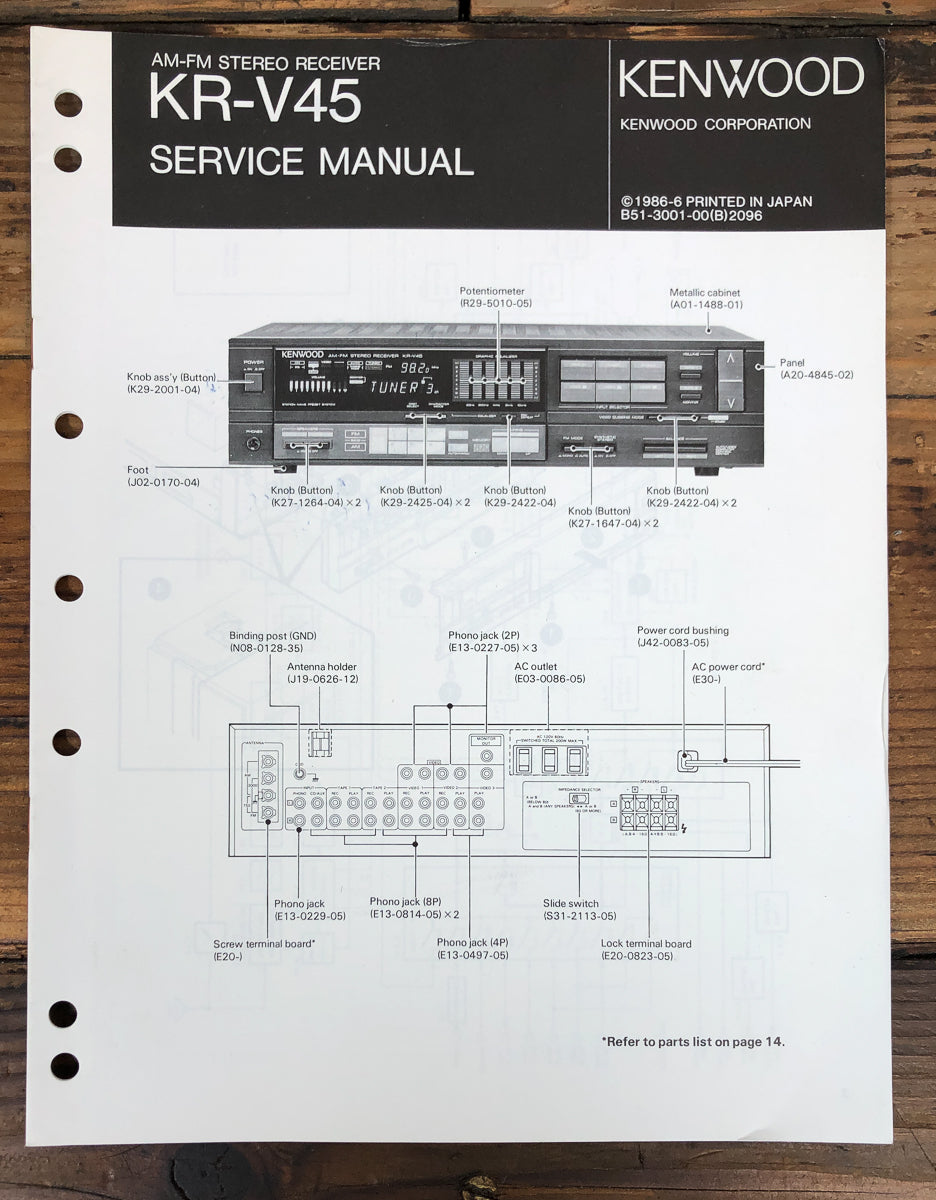 Kenwood KR-V45 Receiver Service Manual *Original*