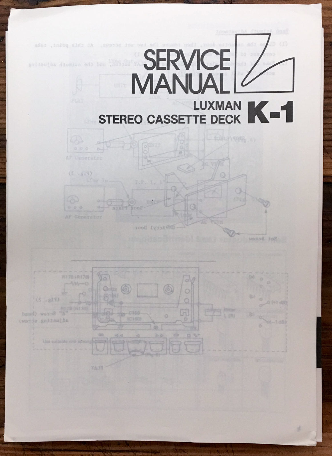 Luxman K-1 Cassette  Service Manual *Original*