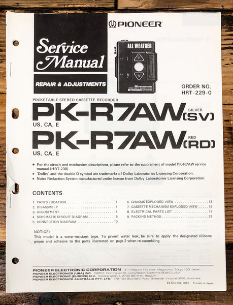 Pioneer PK-R7AW Cassette Service Manual *Original*