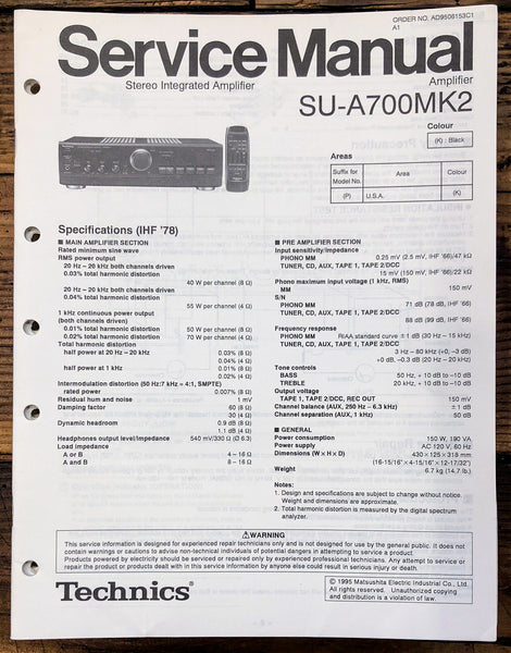 Technics SU-A700 MK2 Amplifier  Service Manual *Original*