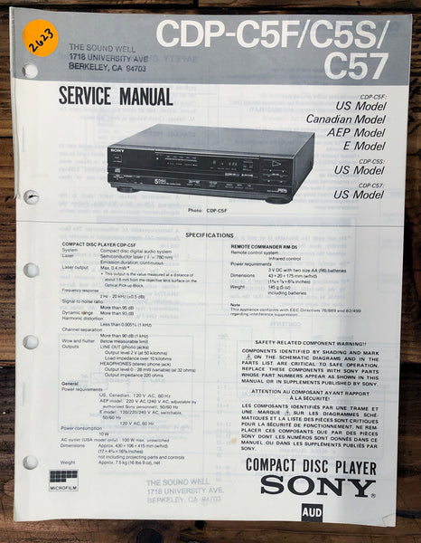 Sony CDP-C5F CDP-C5S CDP-C57 CD  Player  Service Manual *Original*