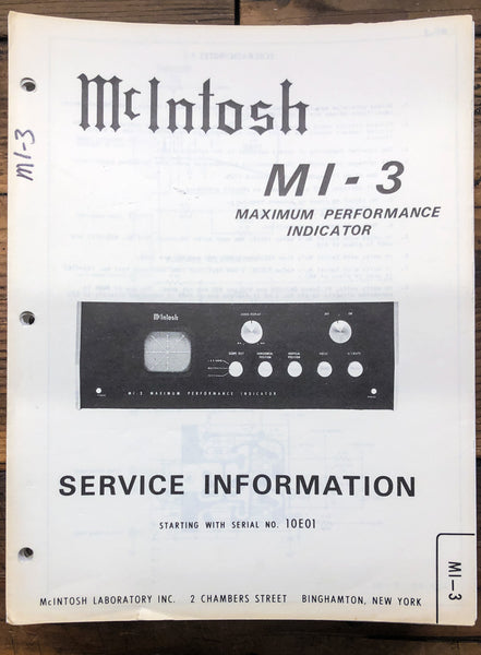 McIntosh MI-3 Performance Indicator  Service Manual *Original*