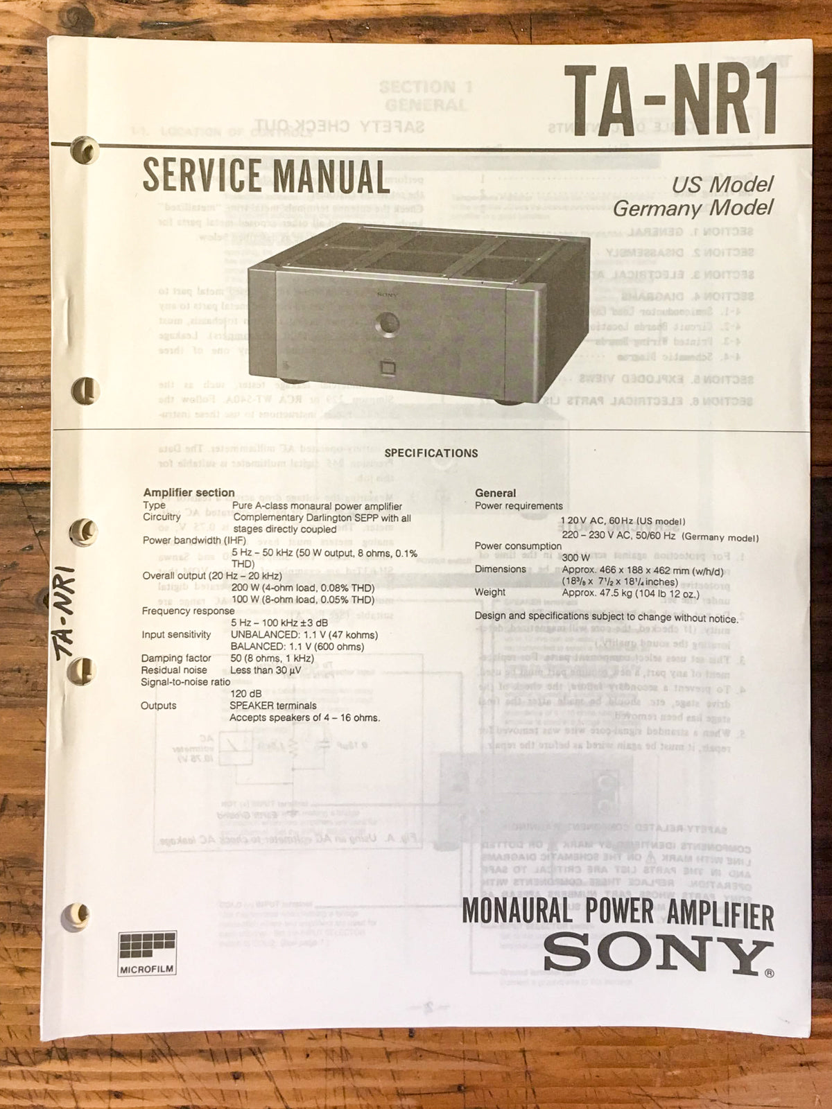 Sony TA-NR1 Amplifier Service Manual *Original*