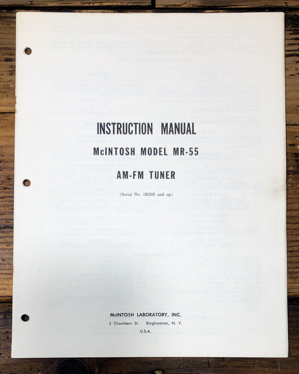 McIntosh MR-55 Tuner Owners / User Manual *Original*