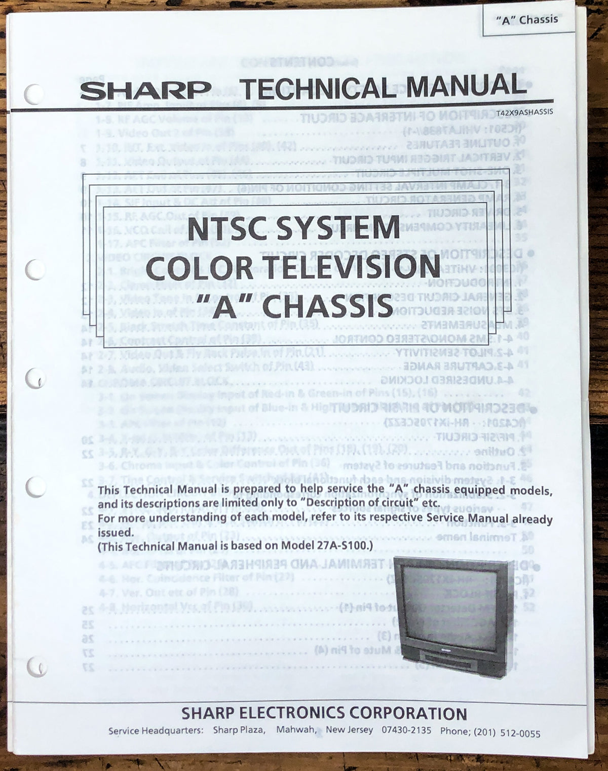 Sharp "A Chassis" NTSC System TV / Television Service Manual *Original*