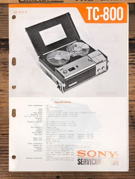 Sony TC-800 Tape Recorder  Service Manual *Original*
