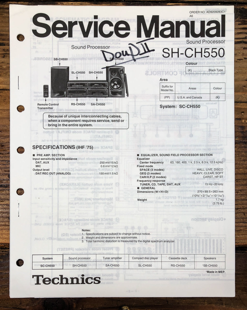 Technics SH-CH550 Sound Processor Service Manual *Original*