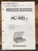 Pioneer PL-15D II MK2 Turntable  Service Manual *Original*