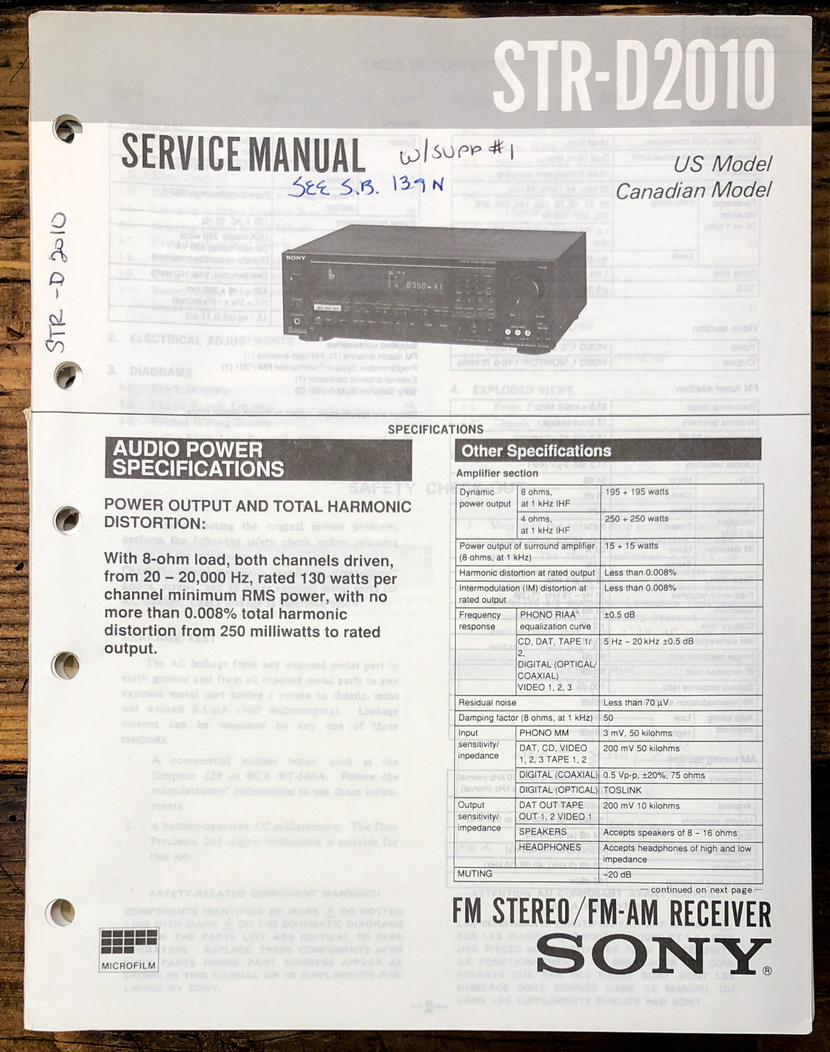 Sony STR-D2010 Receiver  Service Manual *Original*