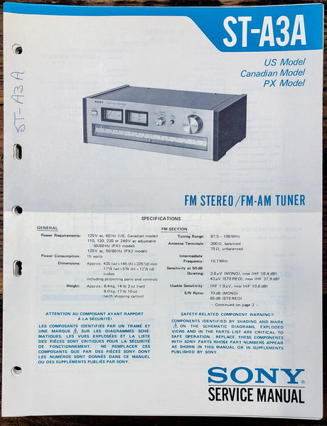 Sony ST-A3A Tuner  Service Manual *Original*