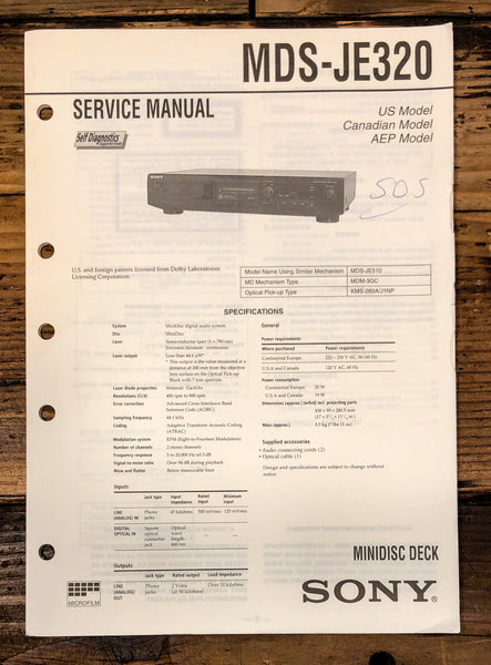 Sony MDS-JE320 MD Player Service Manual *Original*