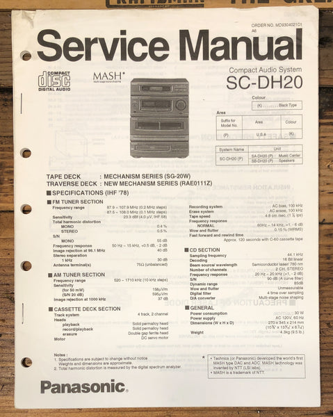 Panasonic SC-DH20 Stereo Service Manual *Original*