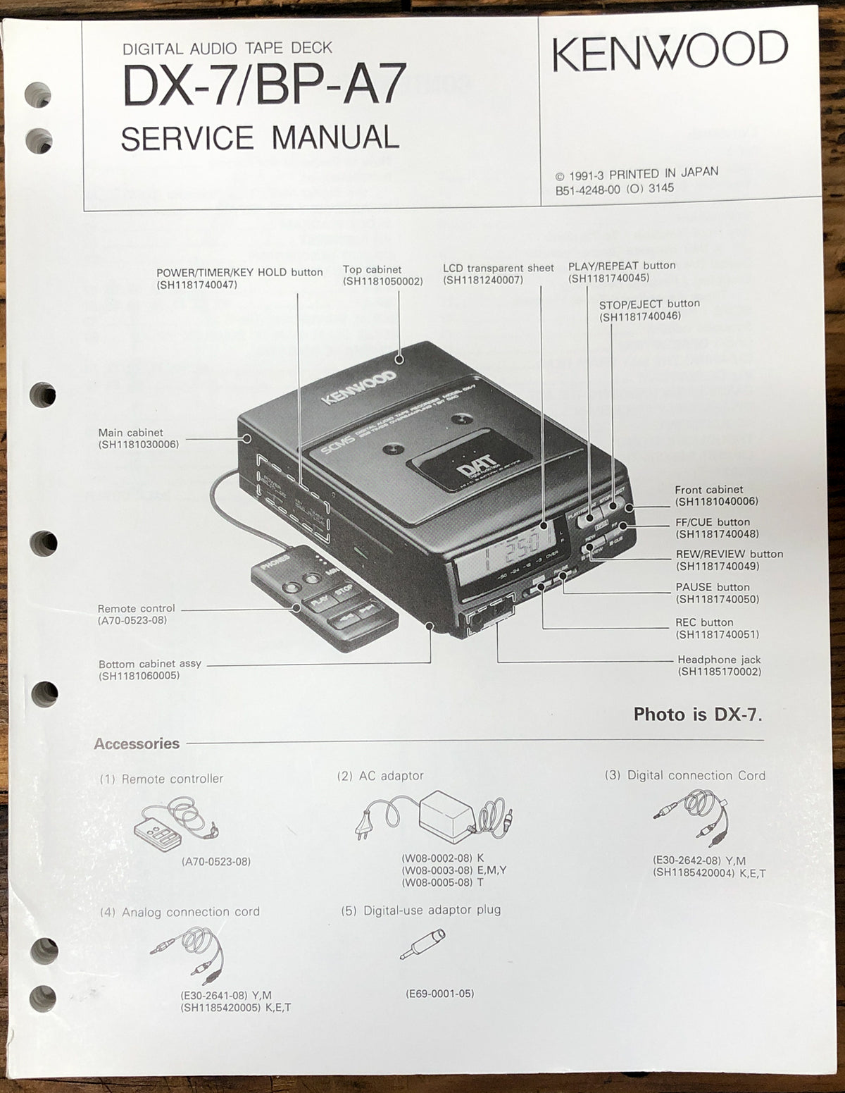 Kenwood DX-7 BP-A7 DAT Deck  Service Manual *Original*