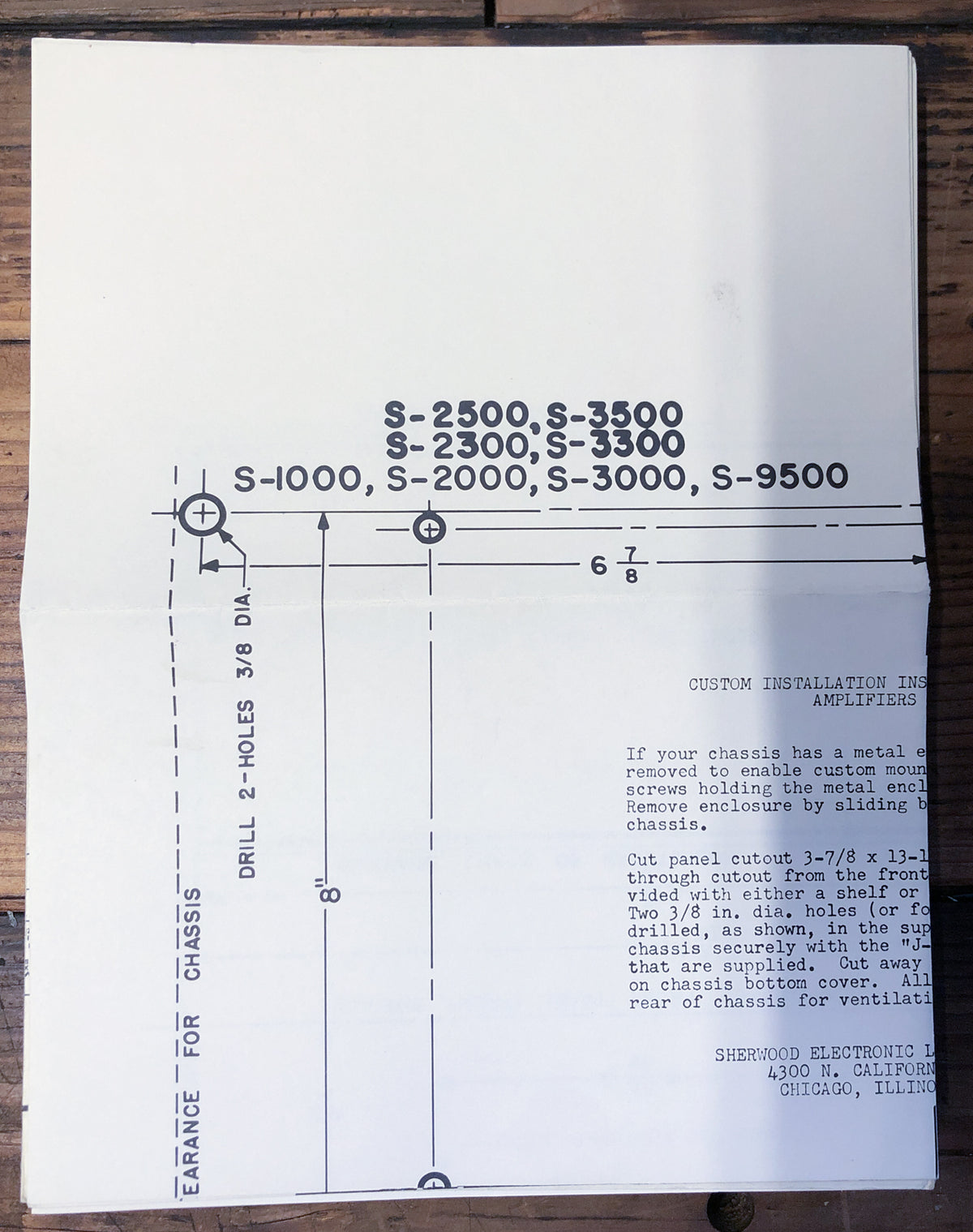 Sherwood S-2500 -3500 -1000 -2000 -9500  Mounting Template  *Original*