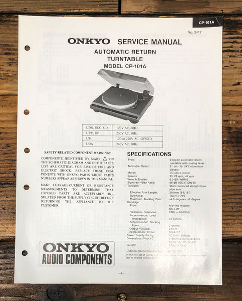 Onkyo CP-101A CP-101 A Record Player / Turntable Service Manual *Original*