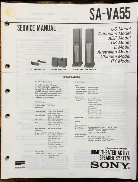 Sony SA-V55 Home Theater  Service Manual *Original*