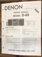 Denon D-60 Stereo  Service Manual *Original*