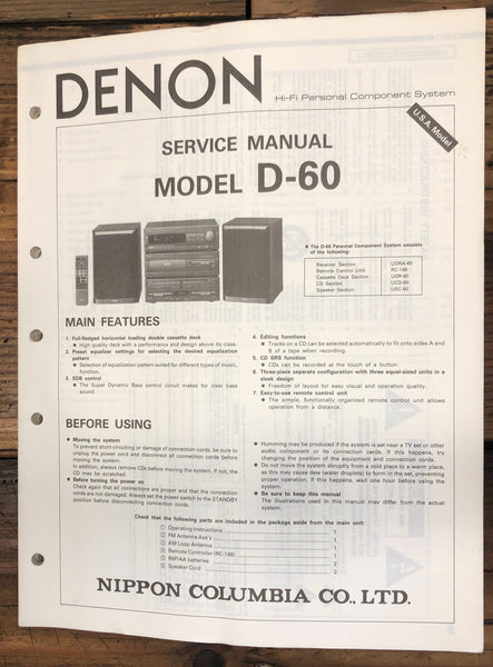 Denon D-60 Stereo  Service Manual *Original*