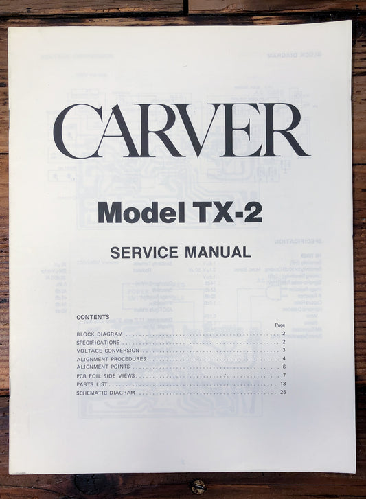 Carver TX-2 Tuner Service Manual *Original*