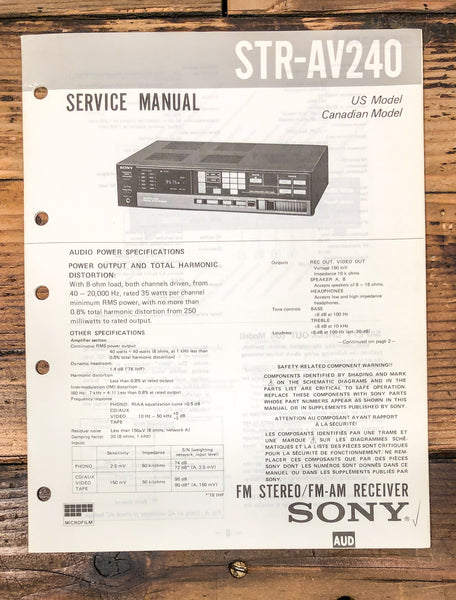 Sony STR-AV240 Receiver Service Manual *Original*