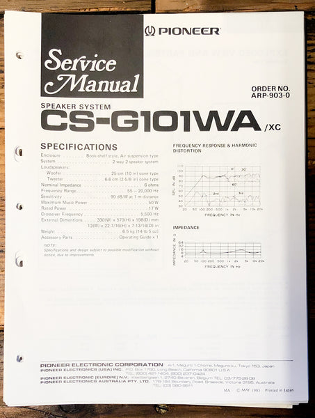 Pioneer CS-G101WA Speaker  Service Manual *Original*