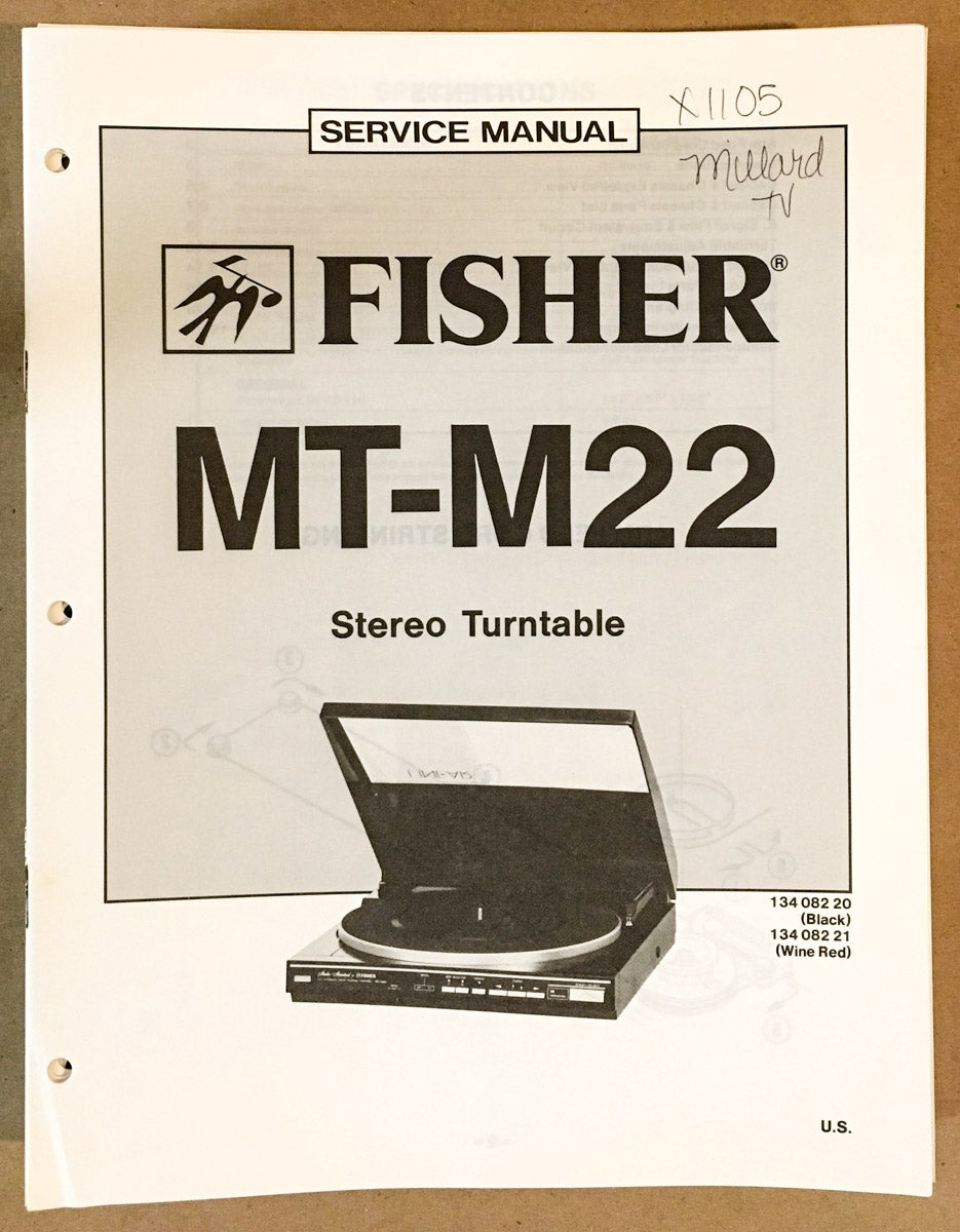 Fisher MT-M22 Record Player / Turntable Service Manual *Original*