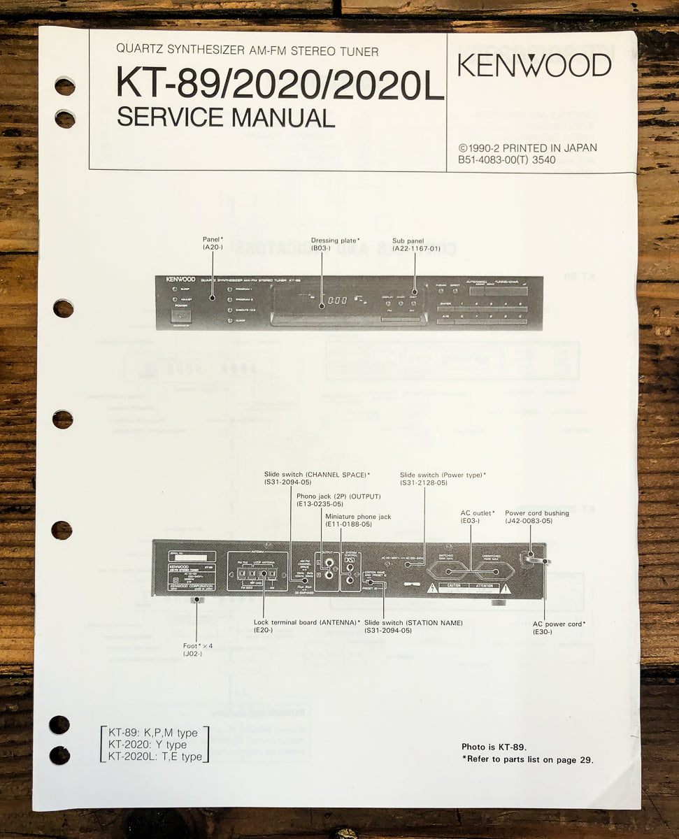 Kenwood KT-89 KT-2020 KT-2020L Tuner Service Manual *Original*