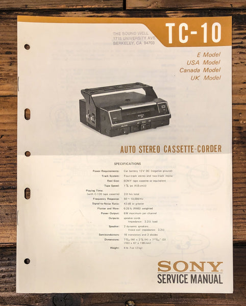Sony TC-10 Cassette Service Manual *Original*