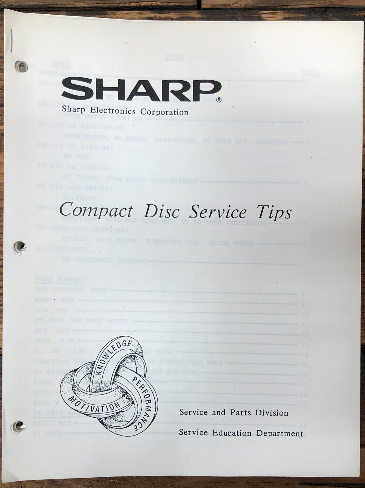 Sharp Compact Disc Service Tips   Manual *Original*
