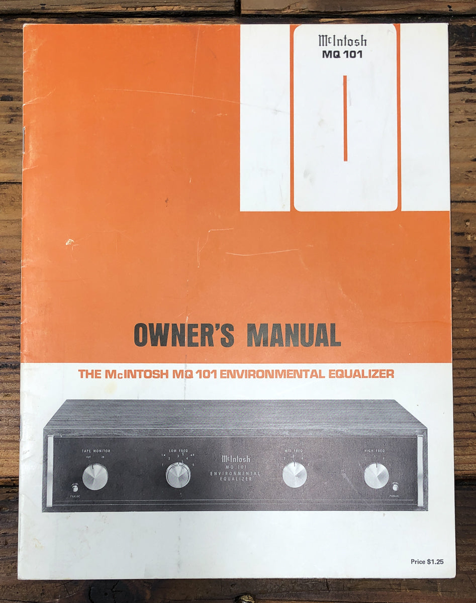 McIntosh MQ-101 MQ101 Equalizer Owners / User Manual *Original*