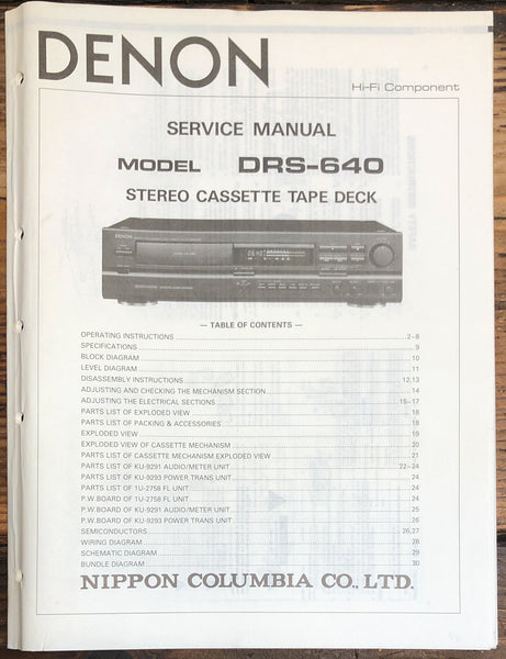 Denon DRS-640 Cassette  Service Manual *Original*
