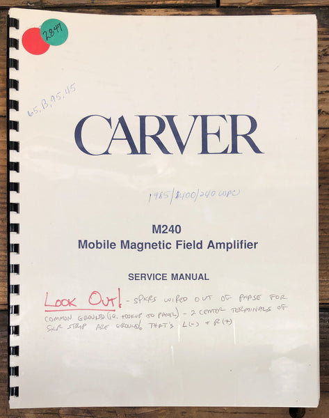 Carver M240 M-240 Mobile Amplifier  Service Manual *Original*