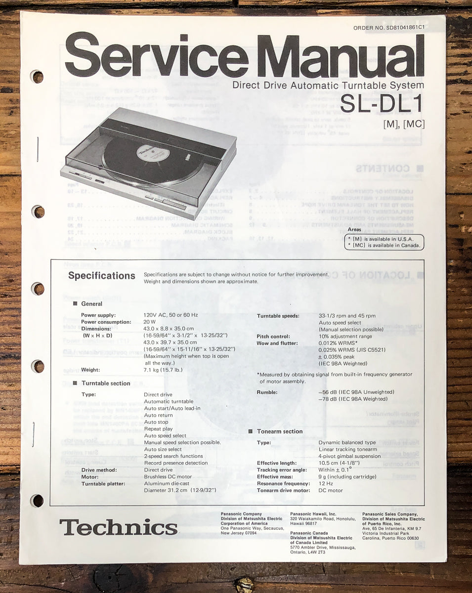 Technics SL-DL1 Record Player / Turntable Service Manual *Original*