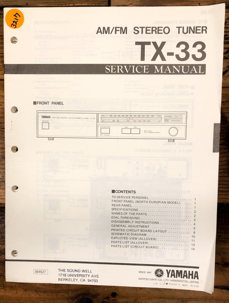Yamaha TX-33 Tuner  Service Manual *Original*