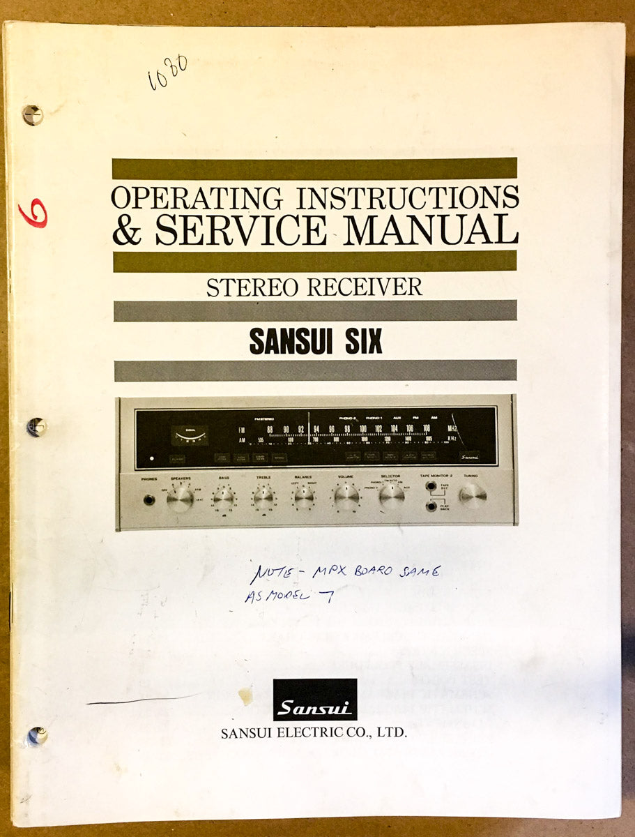 Sansui Model 6 Receiver Service Manual *Original*