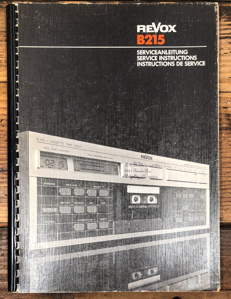 Revox B215 Cassette Player  Service Manual *Original*